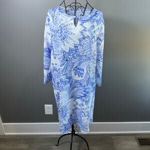 Ethyl Blue and White Floral Shift Dress Size Large
